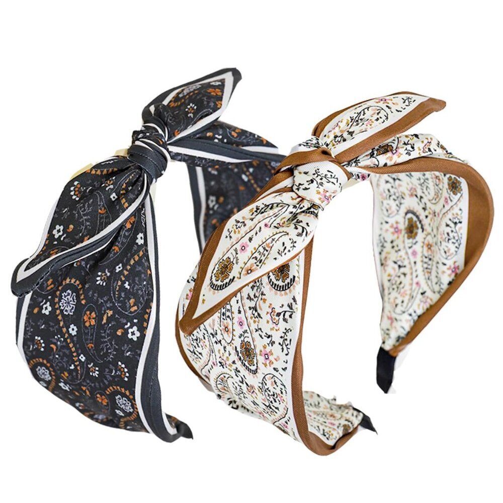 2 Pack Bow Headbands for Women, Knotted Floral Rabbit Ear Cute Hairband Hair Acc